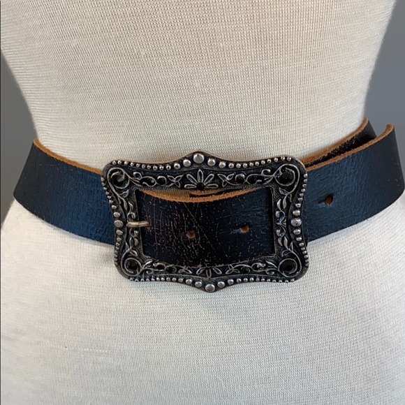 Accessories | Black Crackle Leather Belt With Buckle Brand  display picture 3